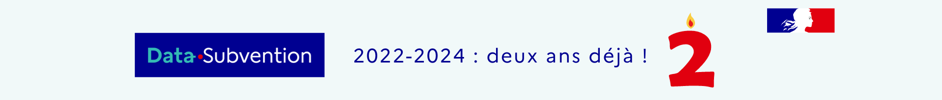 Logo Data.Subvention et République française 2022-2024 : deux ans déjà Bougie en forme de 2